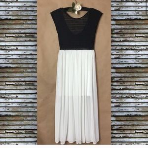 black/cream maxi dress with midi slip